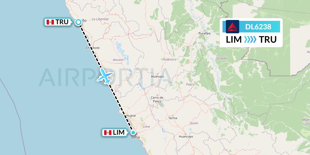DL6238 Delta Air Lines Flight Map: Lima to Trujillo