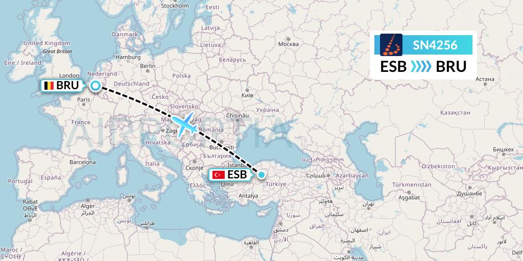 SN4256 Brussels Airlines Flight Map: Ankara to Brussels