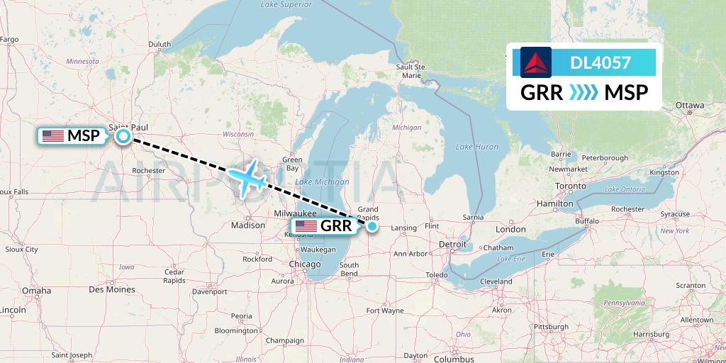 DL4057 Delta Air Lines Flight Map: Grand Rapids to Minneapolis