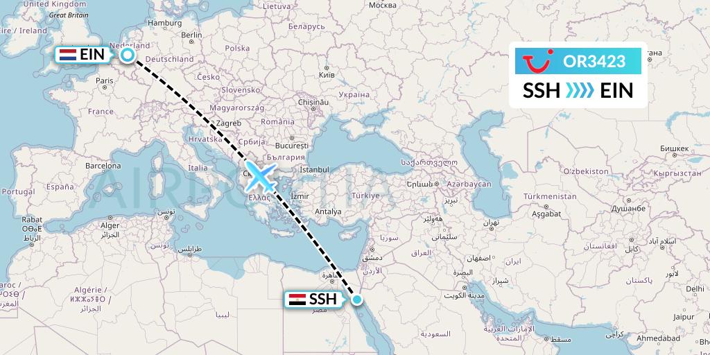 OR3423 TUI fly Netherlands Flight Map: Sharm el-Sheikh to Eindhoven