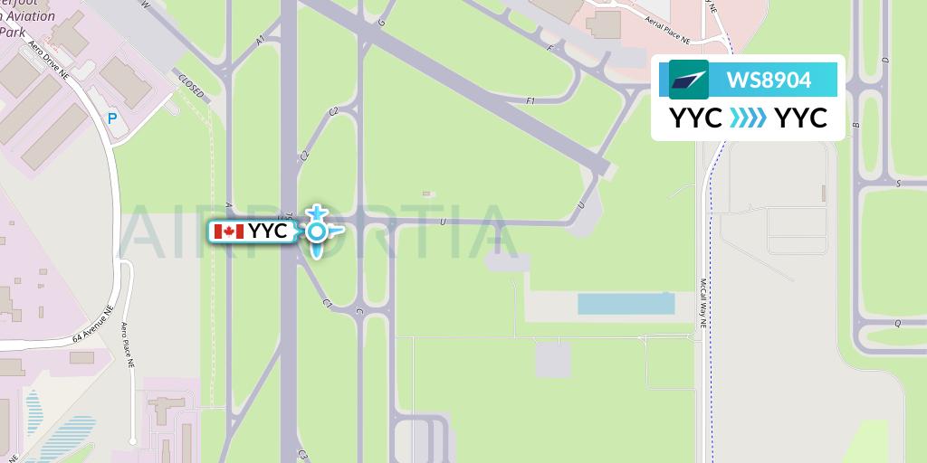 WS8904 WestJet Flight Map: Calgary to Calgary