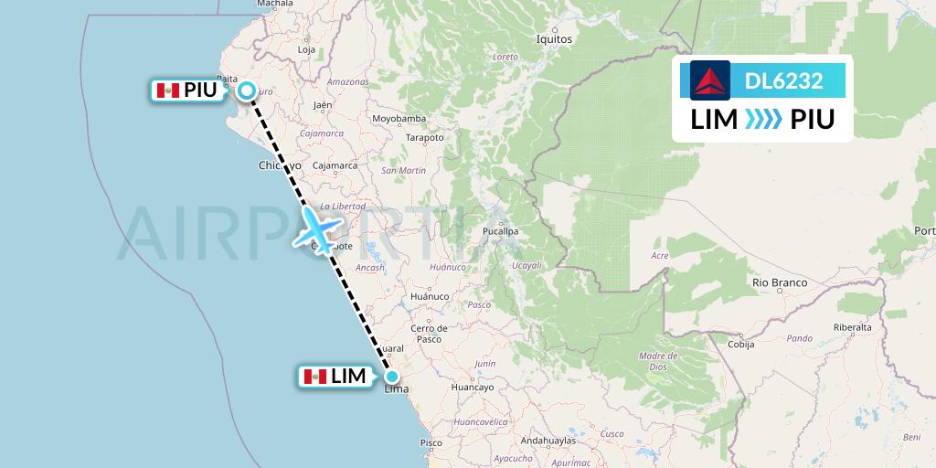 DL6232 Delta Air Lines Flight Map: Lima to Piura