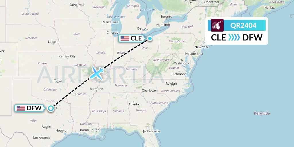 QR2404 Qatar Airways Flight Map: Cleveland to Dallas