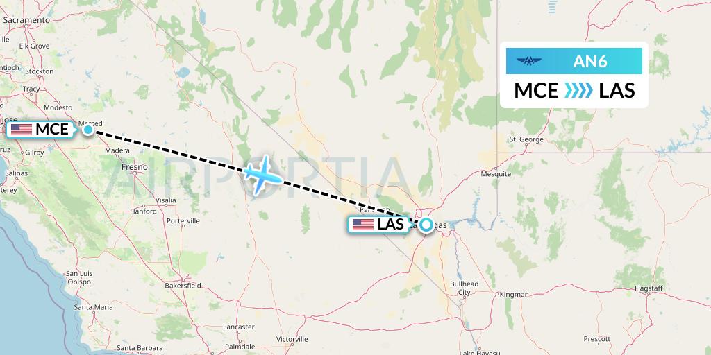 AN6 Advanced Air Flight Map: Merced to Las Vegas