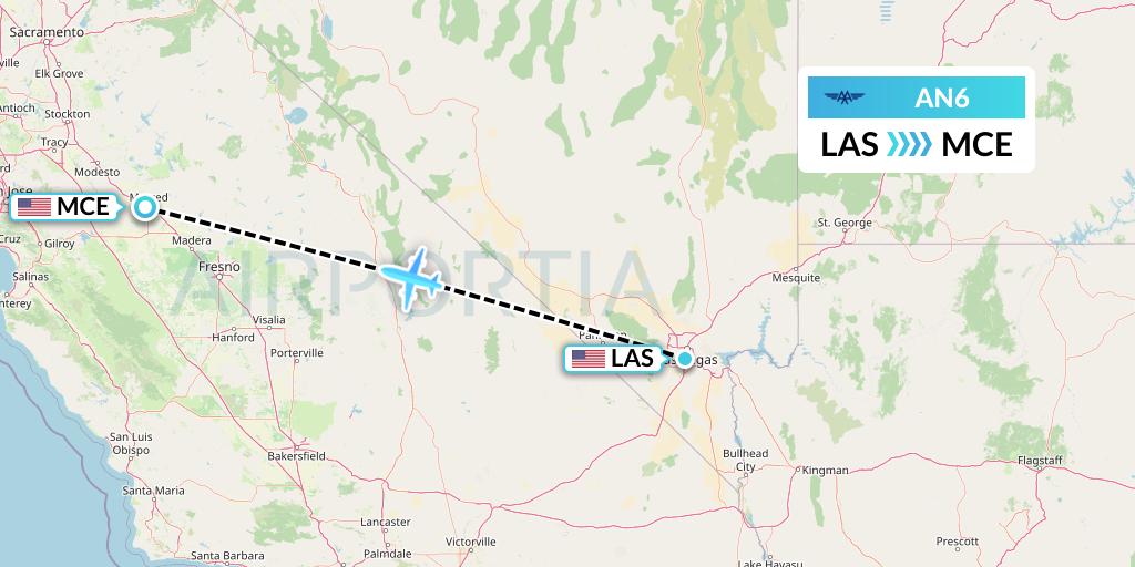 AN6 Advanced Air Flight Map: Las Vegas to Merced