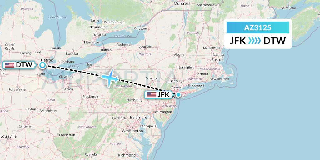 AZ3125 ITA Airways Flight Map: New York to Detroit