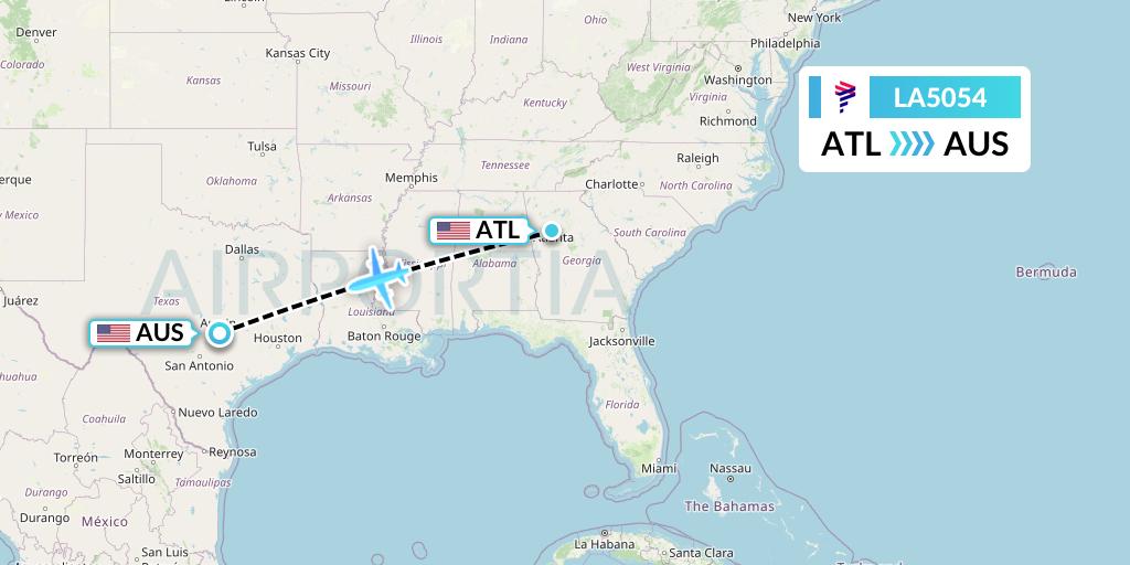 LA5054 LAN Airlines Flight Map: Atlanta to Austin