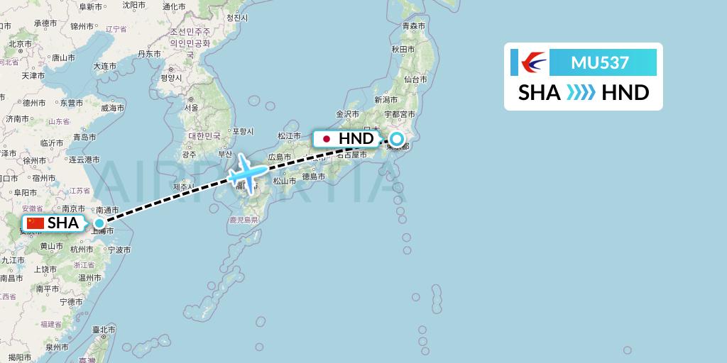 MU537 China Eastern Airlines Flight Map: Shanghai to Tokyo