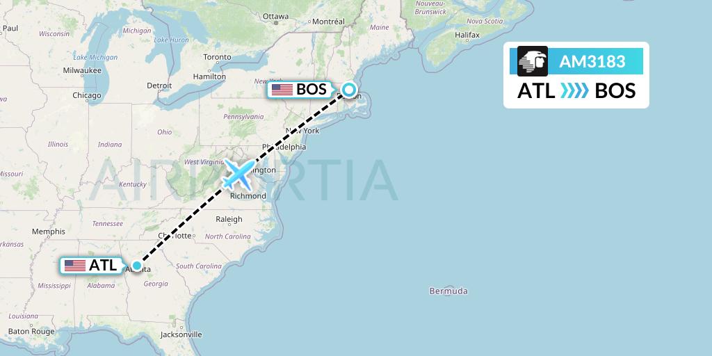 AM3183 Aeromexico Flight Map: Atlanta to Boston
