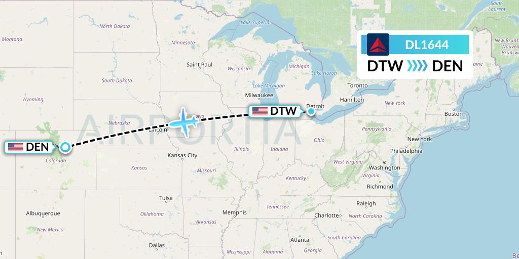 DL1644 Delta Air Lines Flight Map: Detroit to Denver