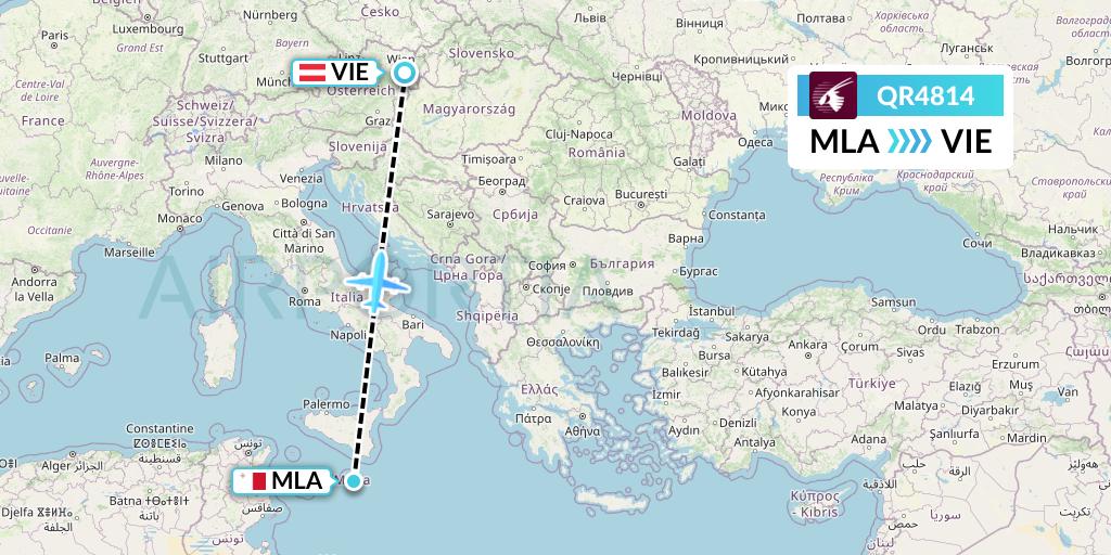 QR4814 Qatar Airways Flight Map: Malta to Vienna