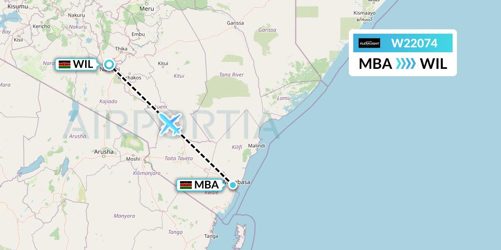 W22074 Flex Flight Flight Map: Mombasa to Nairobi