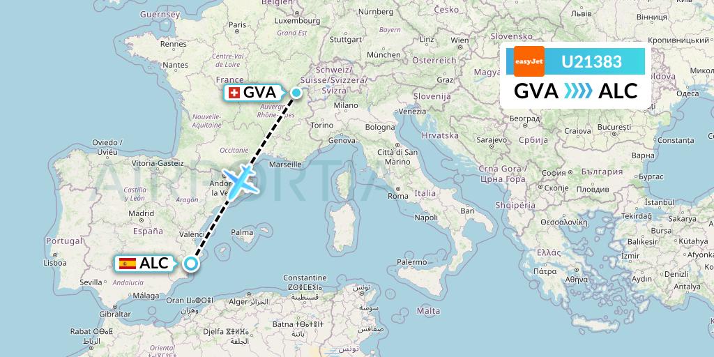 U21383 EasyJet Flight Map: Geneva to Alicante
