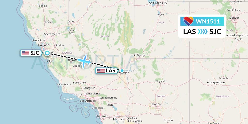 WN1511 Southwest Airlines Flight Map: Las Vegas to San Jose