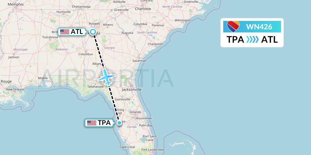 WN426 Southwest Airlines Flight Map: Tampa to Atlanta
