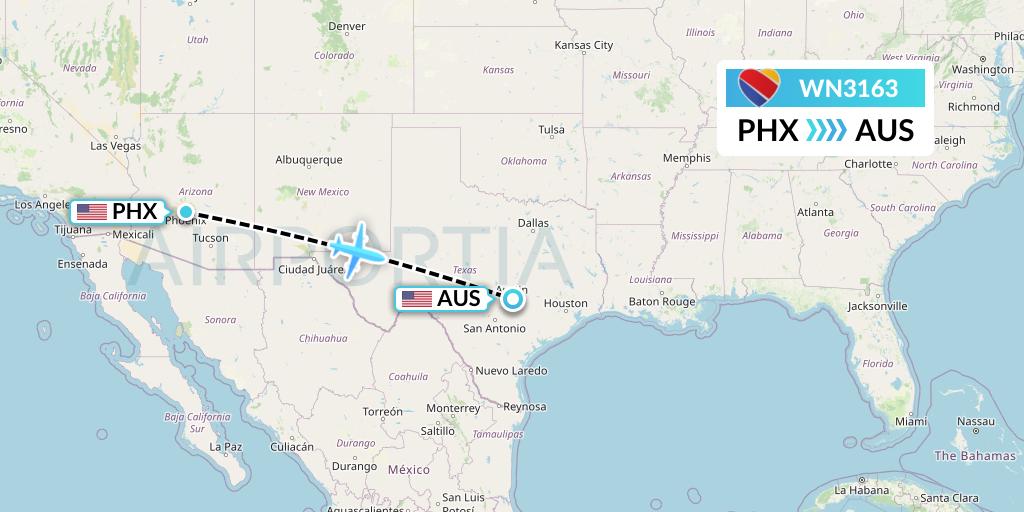 WN3163 Southwest Airlines Flight Map: Phoenix to Austin