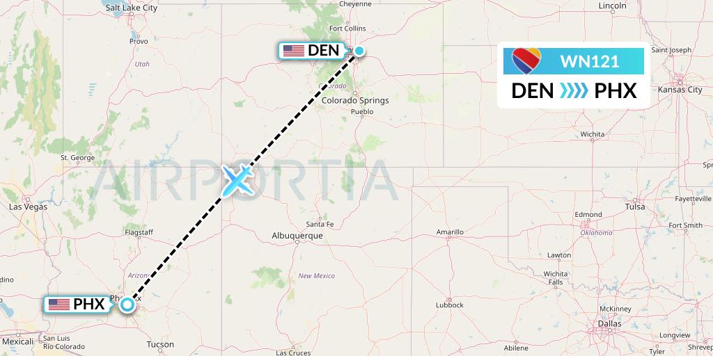 WN121 Southwest Airlines Flight Map: Denver to Phoenix