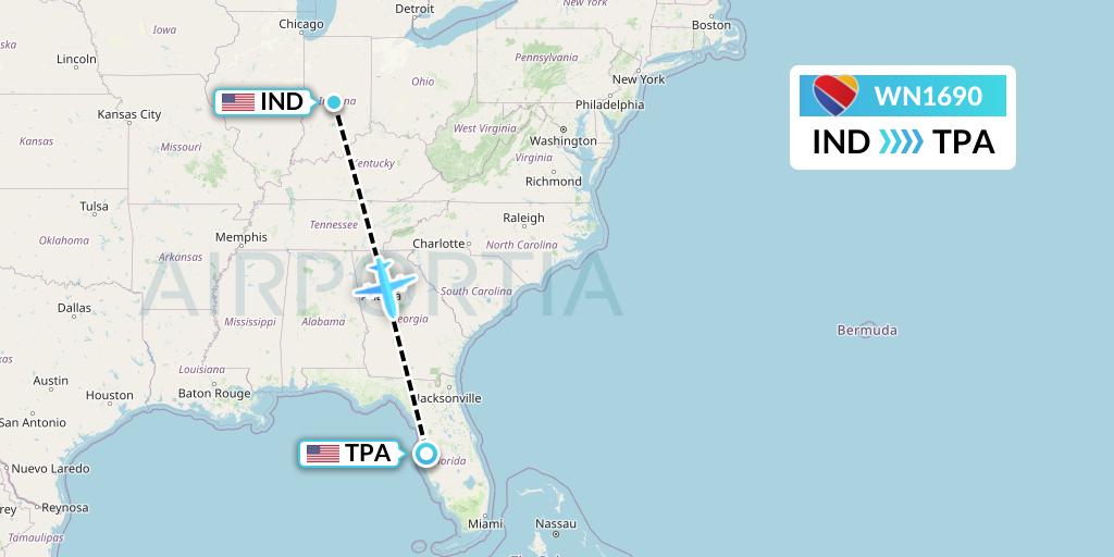 WN1690 Southwest Airlines Flight Map: Indianapolis to Tampa