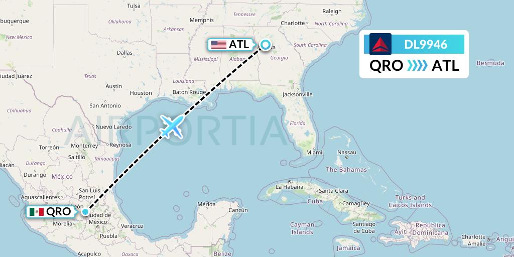 DL9946 Delta Air Lines Flight Map: Queretaro to Atlanta