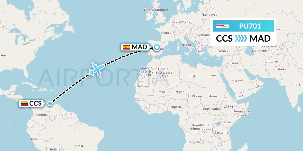 PU701 Plus Ultra Flight Map: Caracas to Madrid