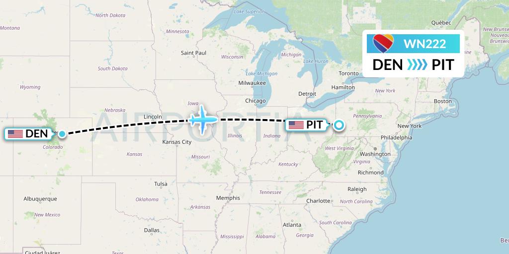 WN222 Southwest Airlines Flight Map: Denver to Pittsburgh