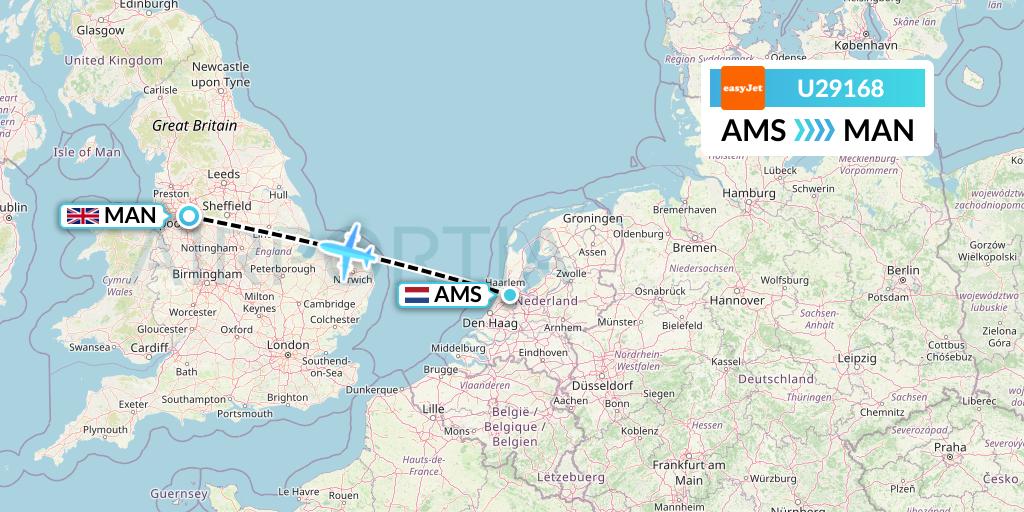 U29168 EasyJet Flight Map: Amsterdam to Manchester