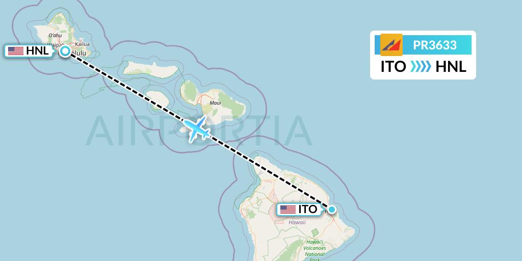 PR3633 Philippine Airlines Flight Map: Hilo to Honolulu