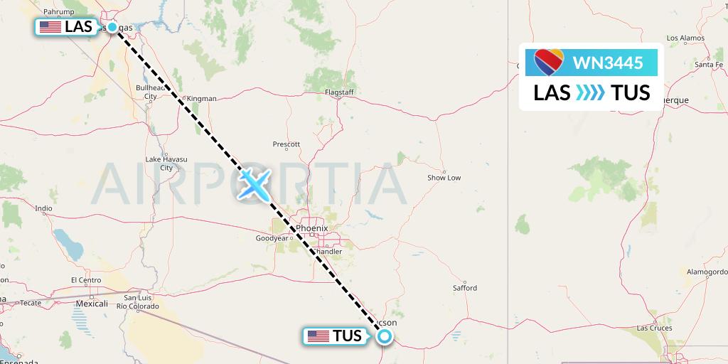 WN3445 Southwest Airlines Flight Map: Las Vegas to Tucson