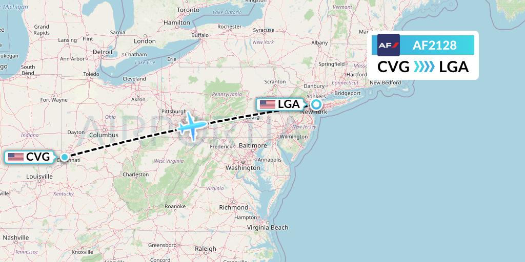 AF2128 Air France Flight Map: Cincinnati to New York