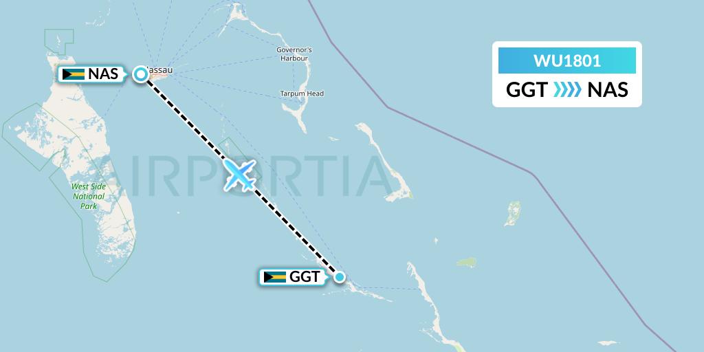 WU1801 Western Air Flight Map: George Town to Nassau