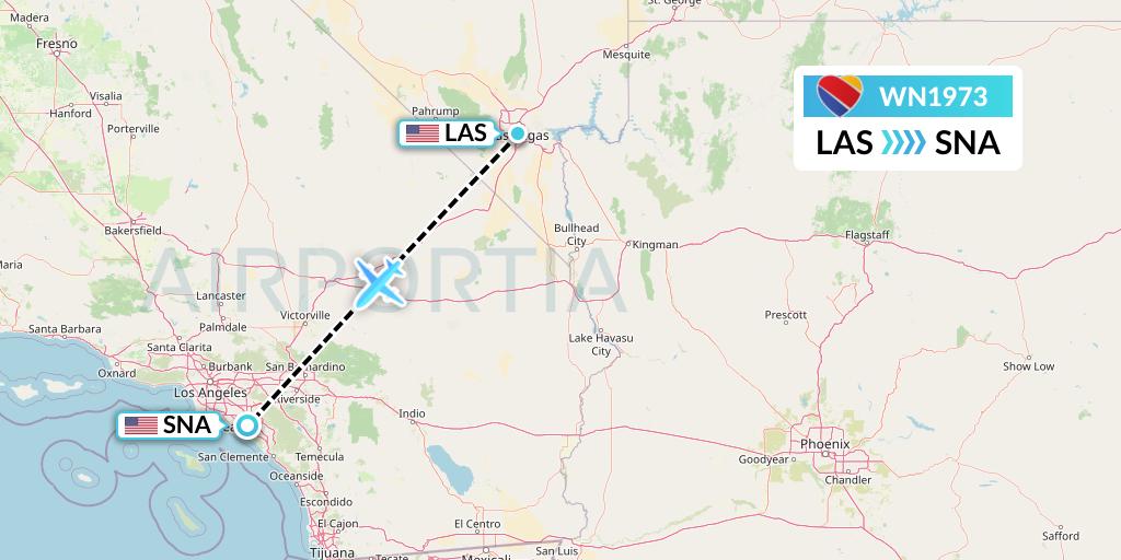 WN1973 Southwest Airlines Flight Map: Las Vegas to Orange County