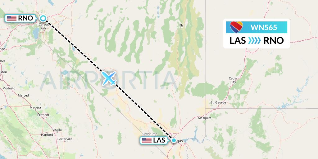 WN565 Southwest Airlines Flight Map: Las Vegas to Reno