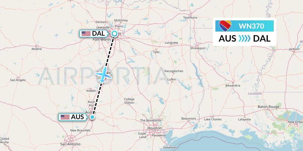 WN370 Southwest Airlines Flight Map: Austin to Dallas