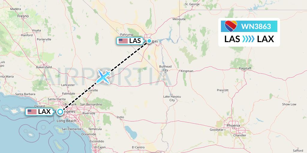 WN3863 Southwest Airlines Flight Map: Las Vegas to Los Angeles
