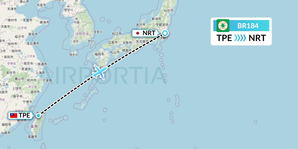 BR184 EVA Air Flight Map: Taipei to Tokyo