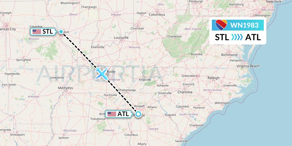 WN1983 Southwest Airlines Flight Map: St. Louis to Atlanta