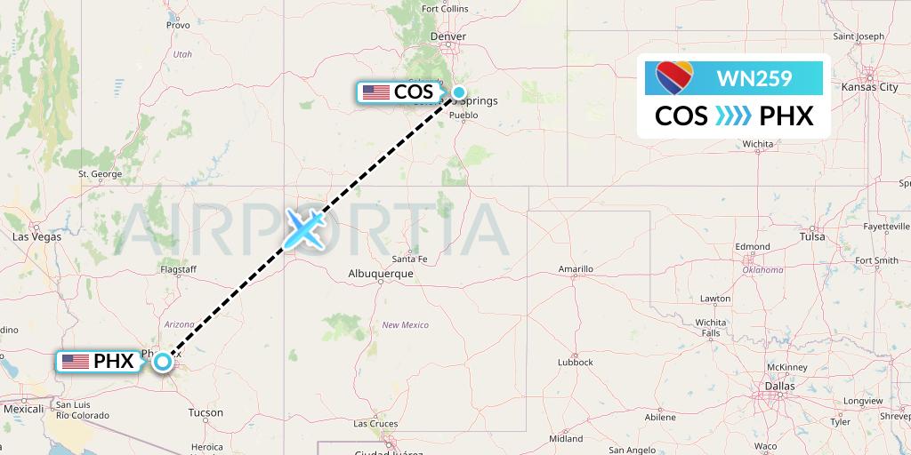 WN259 Southwest Airlines Flight Map: Colorado Springs to Phoenix