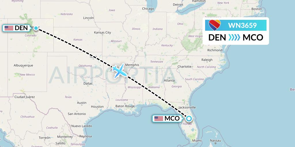 WN3659 Southwest Airlines Flight Map: Denver to Orlando