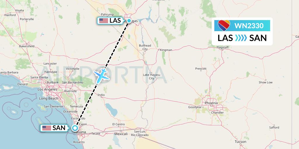 WN2330 Southwest Airlines Flight Map: Las Vegas to San Diego