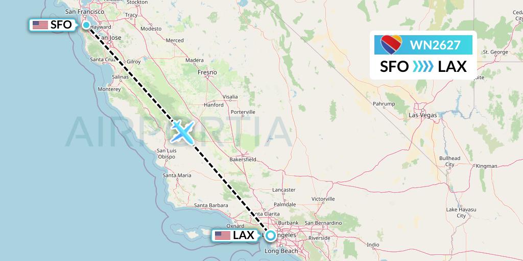 WN2627 Southwest Airlines Flight Map: San Francisco to Los Angeles
