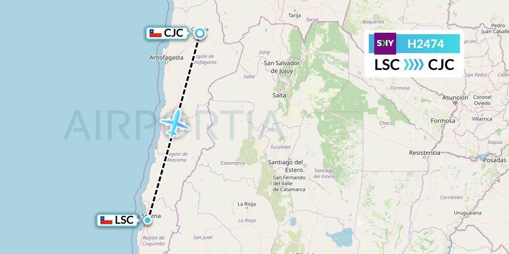 H2474 Sky Airline Flight Map: La Serena to Calama