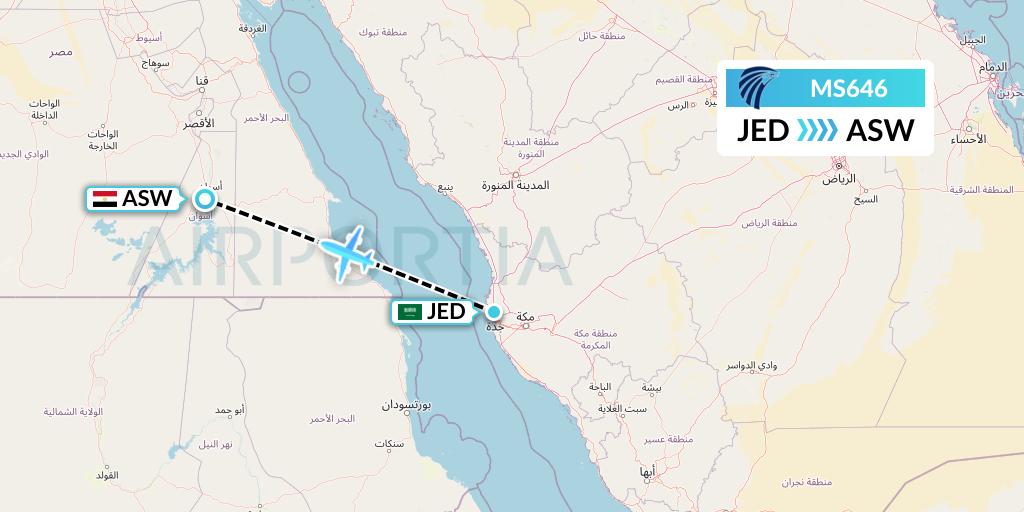 MS646 EgyptAir Flight Map: Jeddah to Aswan