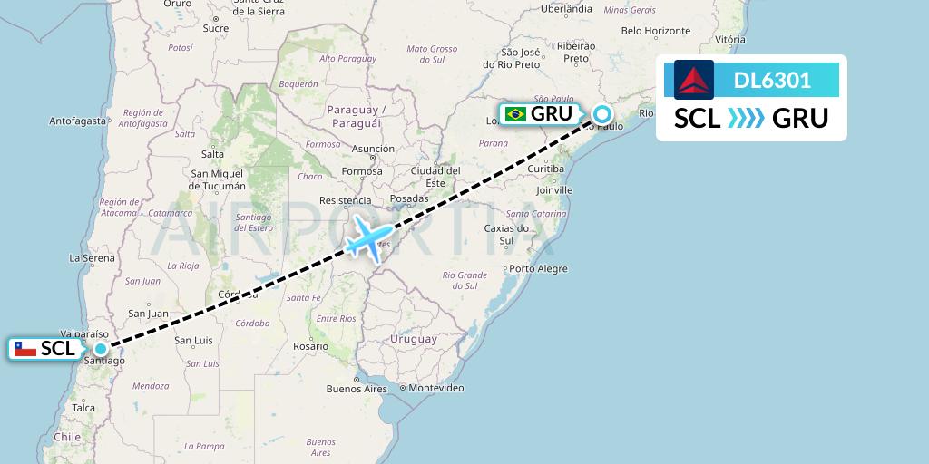 DL6301 Delta Air Lines Flight Map: Santiago to Sao Paulo