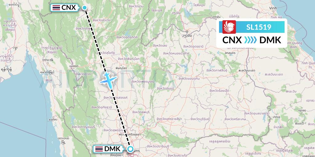 SL1519 Thai Lion Air Flight Map: Chiang Mai to Bangkok