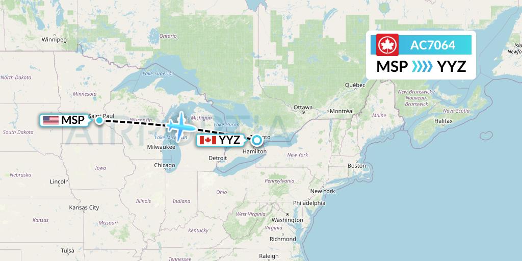 AC7064 Air Canada Flight Map: Minneapolis to Toronto