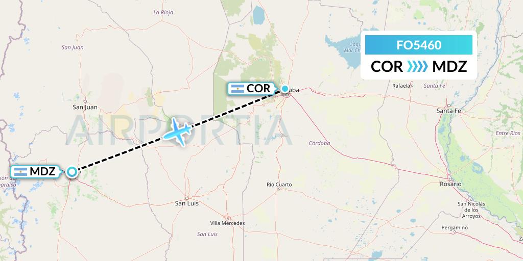 FO5460 Aero Flightops Uk Limited Flight Map: Cordoba to Mendoza