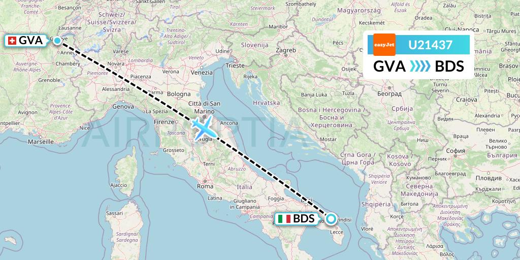 U21437 EasyJet Flight Map: Geneva to Brindisi
