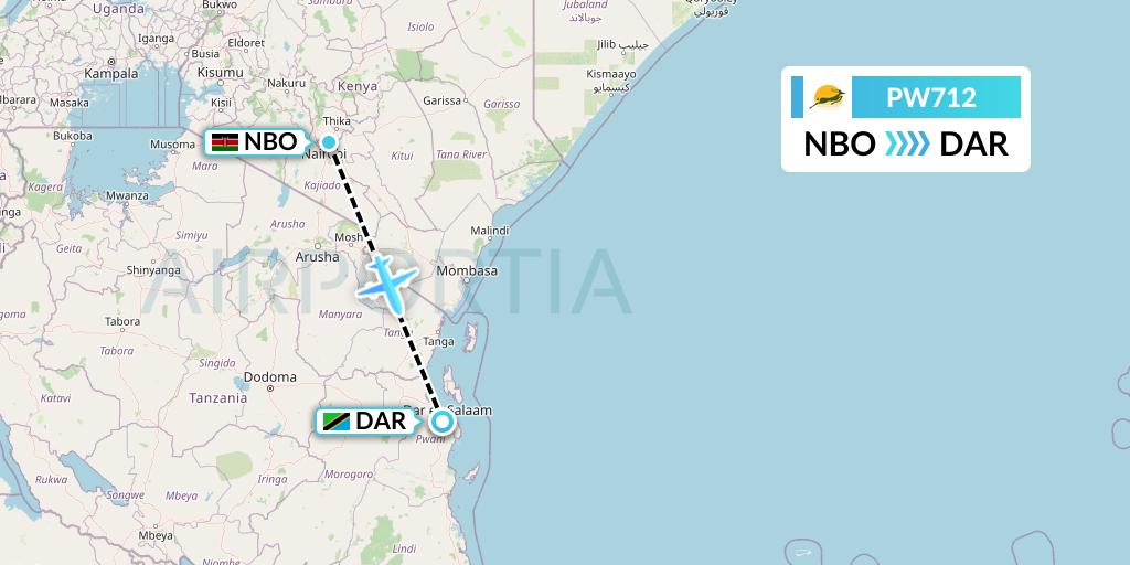 PW712 Precision Air Flight Map: Nairobi to Dar-es-Salaam