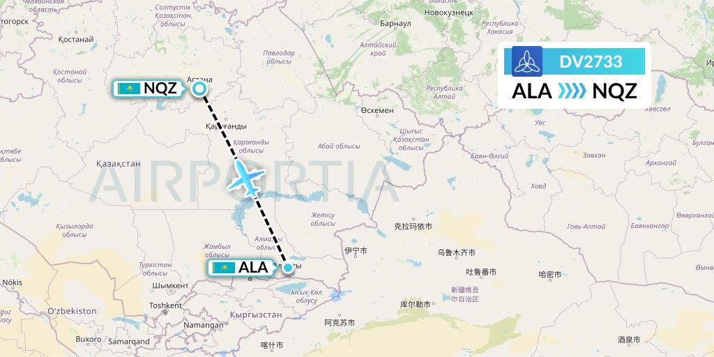 DV2733 SCAT Flight Map: Almaty to Astana