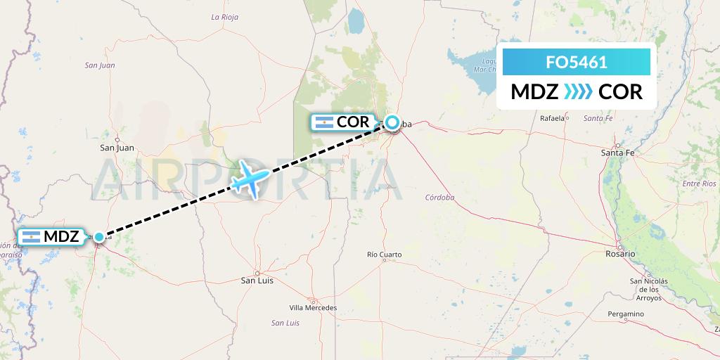 FO5461 Aero Flightops Uk Limited Flight Map: Mendoza to Cordoba